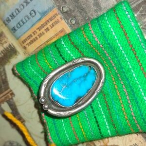 Turquoise and sterling silver ring  large setting/stone$85